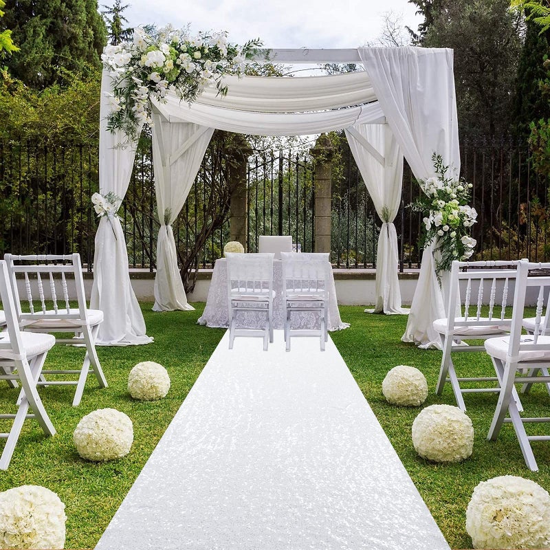 ShiDianYi White Aisle Runner 4FTX15FT, Sequin Runner for Wedding Ceremony, Indoor/Outdoor Glitter Aisle Carpet, 1 Piece, Shiny White - Image 4